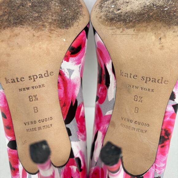 Kate Spade Pump Heels Size 8.5  Licorice Pink Floral Leather Pointed Toe Italy - Picture 7 of 8